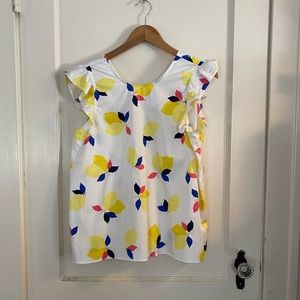 NWT Kate Spade Lemon Zest Flutter Sleeve Top Sz M